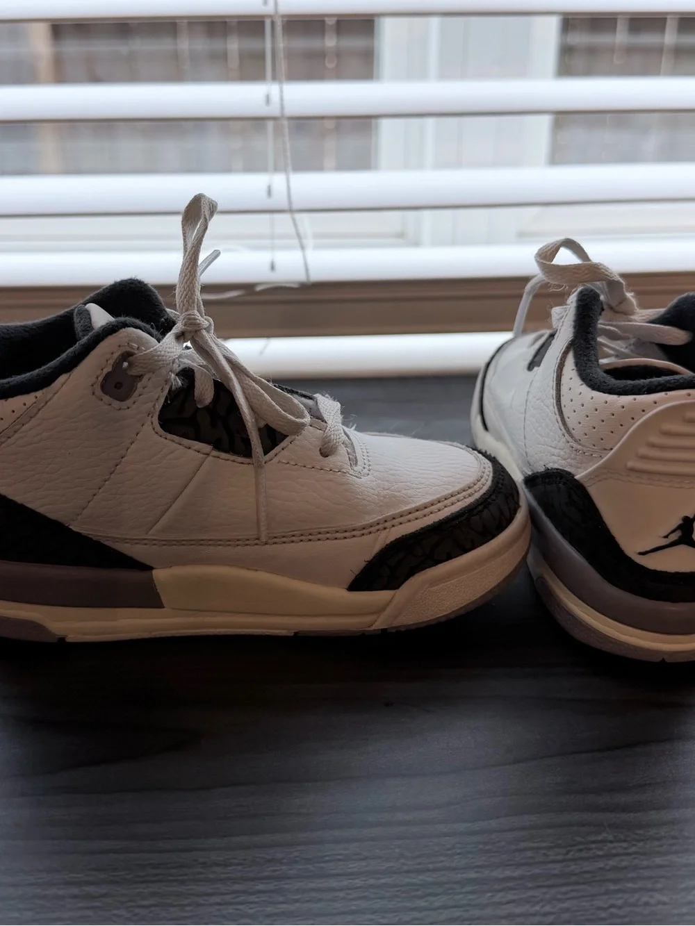 Jordan 3- White and Black Children’s Low-Top Leather Sneakers